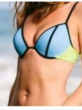 Victoria's Secret Bikini Top 32C Color Block Y2K Periwinkle/Chartreuse
